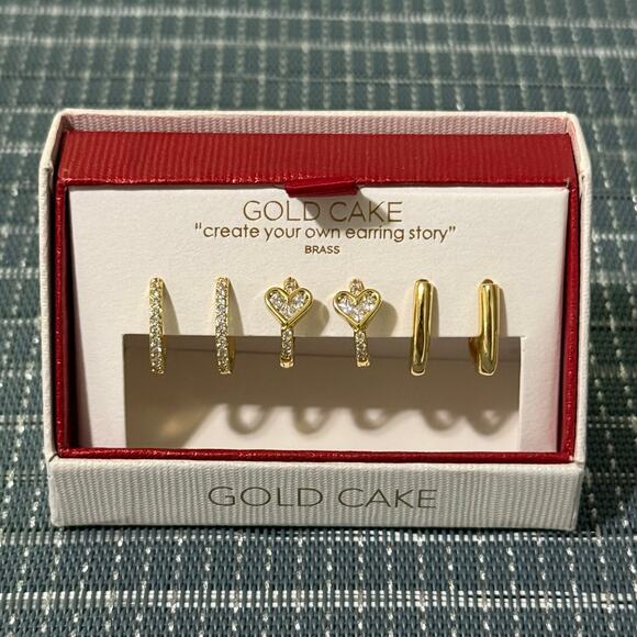 Gold Cake Jewelry - NEW | Gold Cake | Cubic Zirconia Huggie Earrings Set of 3